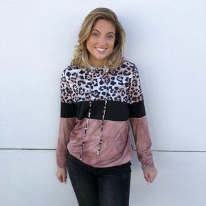 LEOPARD PRINT COLORBLOCK HOODIE